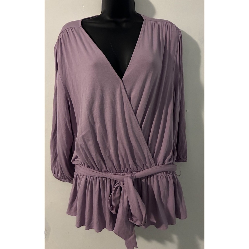 Lauren Ralph Lauren Lilac Purple Peplum Belted Wrap V Neck Large Blouse 2022